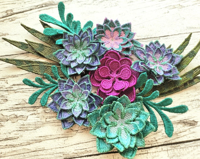 Succulents succulent delicate lace flowers SET of 4 types FSL Free standing lace machine embroidery designs 4x4, 5x7 assorted sizes flower