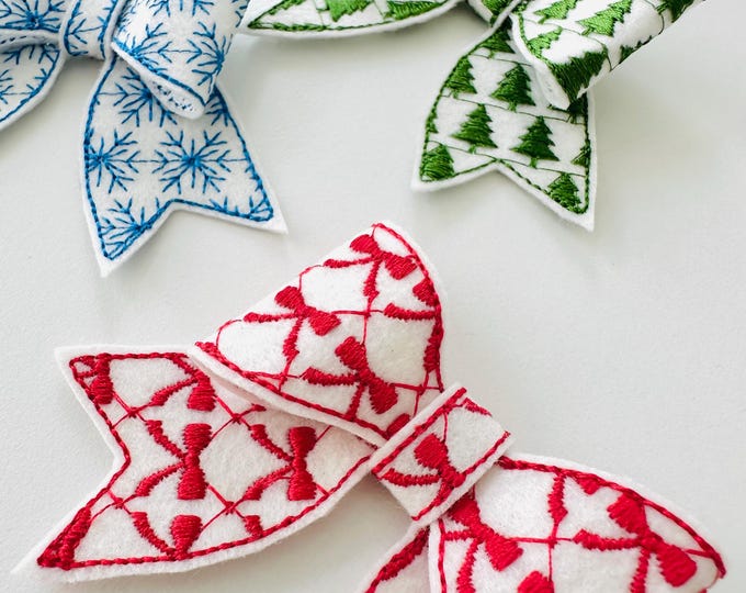 Awesome Bow SET of 3 types Christmas ornament decoration 3D dimensional machine embroidery designs felt feltie Bow in the hoop ITH project