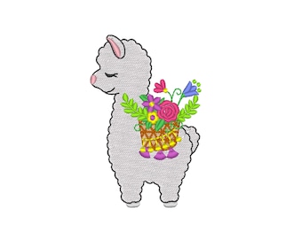 Mini fill stitch small llama Floral Summer floral basket, flowers bouquet Lama machine embroidery designs for hoop 4x4