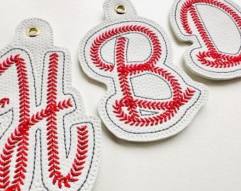 Baseball stitch Sports Monogram handwritten Font Eyelet and Key Fob Snap Tab in the hoop ITH machine embroidery designs keychain gift idea