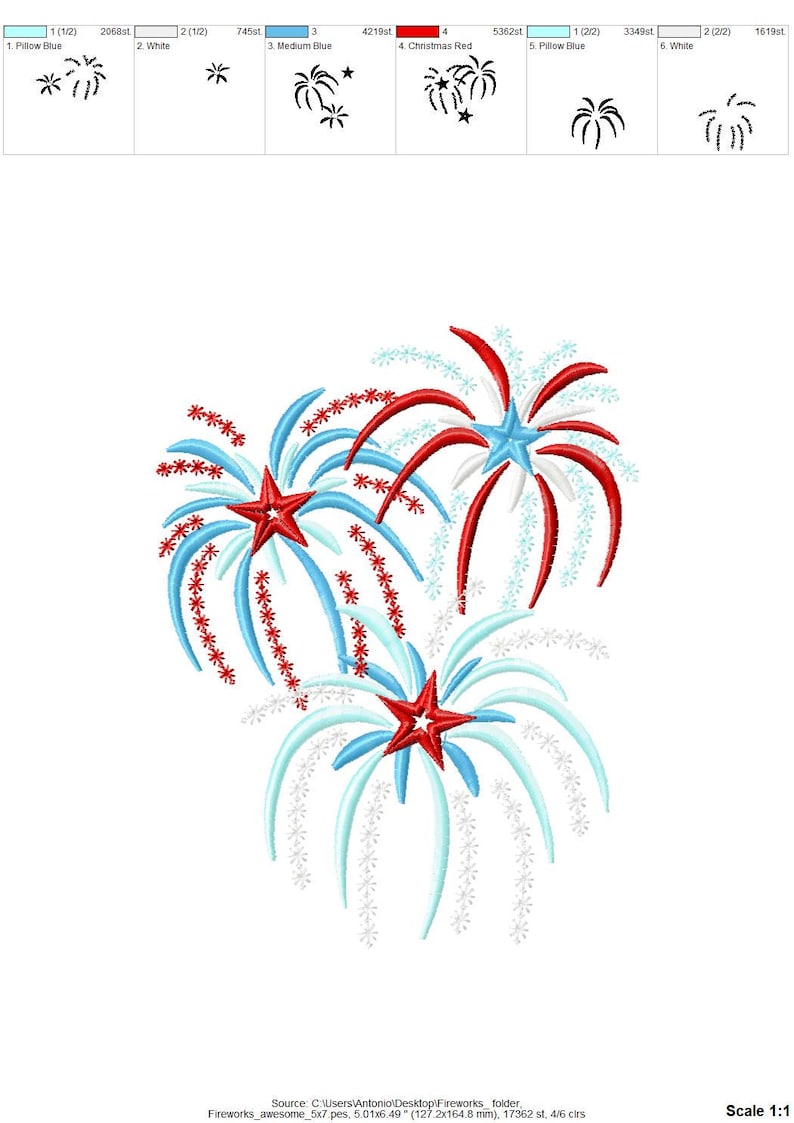 Fireworks anniversary firecracker machine embroidery designs sizes for hoop 4x4 5x7 6x10 4th of July American Independence Day patriotic image 5