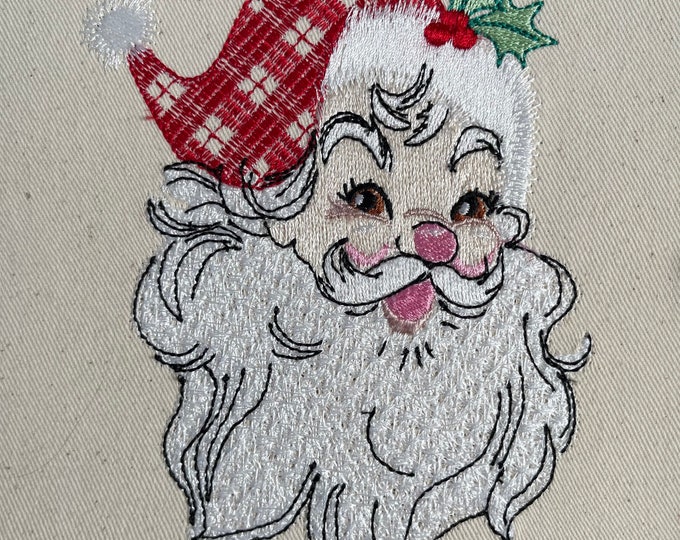 Retro Gingham Santa Clause Merry Christmas faux chenille Machine embroidery designs 4x4 5x7, 6x10, 8x8, 8x12