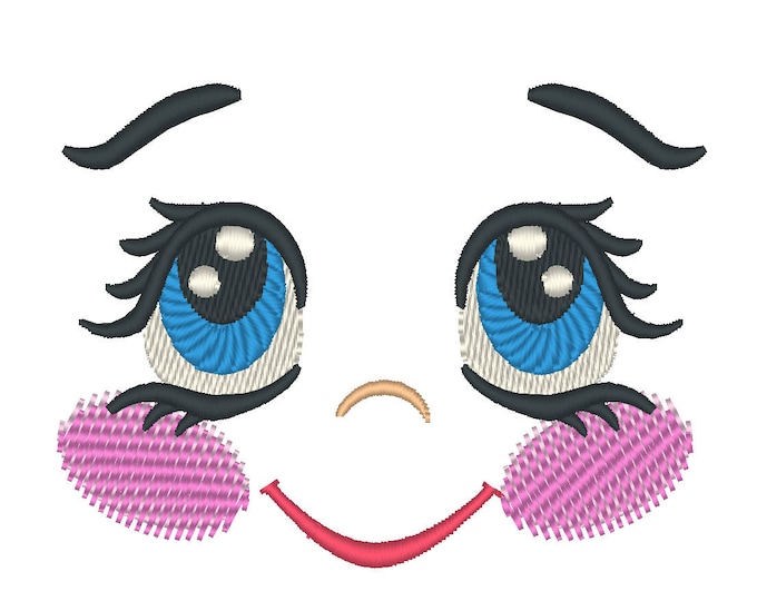 Little pretty doll face, dolly face little, embroidery face, Embroidered Dolls face, doll eyes, complete face machine embroidery designs