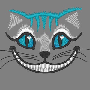 Stickdateien Grinsekatze Cheshire Cat Embroidery Alice Katze Applikationen  Lächeln, Mund Wonderland, Wunderland Applique 