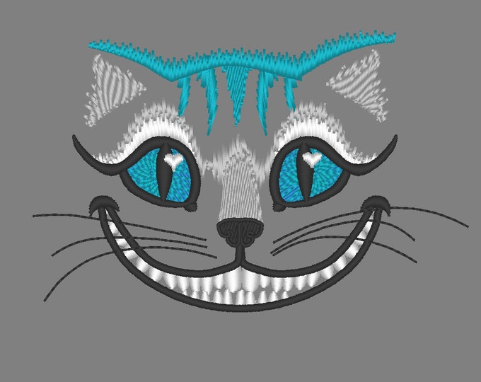 Awesome Cheshire Cat embroidery designs - Cat head - machine embroidery designs for hoop 4x4 and 5x7 for Wonderland tea party projects