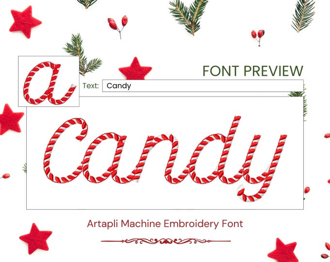 Candy Classy FONT candy cane stitch 2 colors alphabet letters numbers Christmas monogram machine embroidery designs sizes 1.6 up to 3.4 in