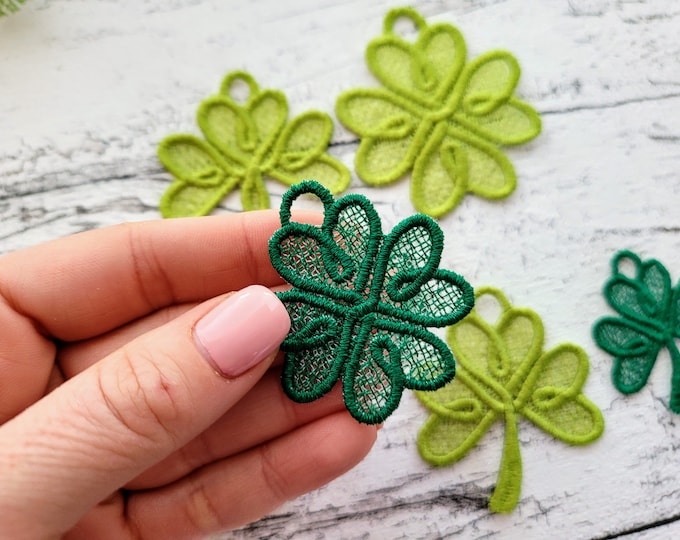 Shamrock FSL Four leaf clover charm necklace pendant embroidery earrings Celtic FSL free standing lace machine embroidery design shamrock