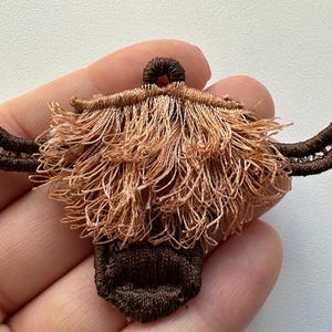 Fringed Highland Cattle earrings charm pendant in the hoop FSL freestanding lace machine embroidery designs ITH fur fuzzy fluffy farm cow