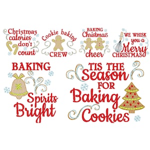 Merry Christmas kitchen dish towel SET of 6 designs cute quote saying baking kids apron machine embroidery designs sizes for hoop 4x4  5x7