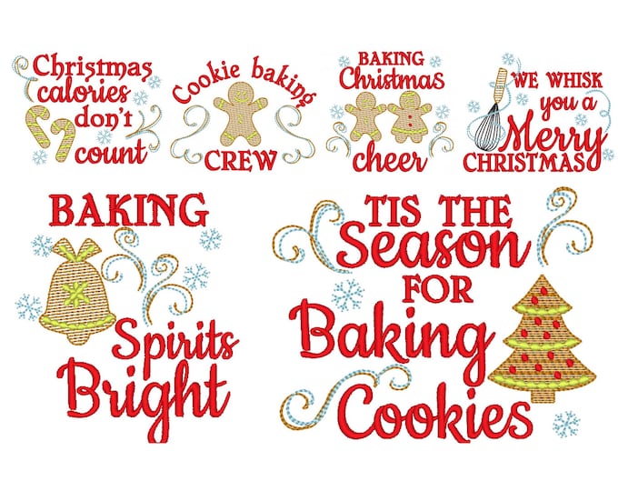 Merry Christmas kitchen dish towel SET of 6 designs cute quote saying baking kids apron machine embroidery designs sizes for hoop 4x4  5x7