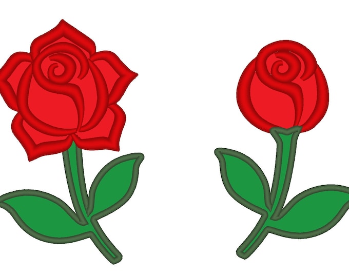 Two single roses - machine embroidery applique designs - 4x4 and 5x7   INSTANT DOWNLOAD