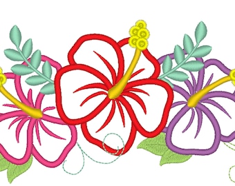Simply summer Hawaii Hibiscus, shabby Chic flowers floral Bouquet crown Applique machine embroidery designs for embroidery hoop 4x4, 5x7