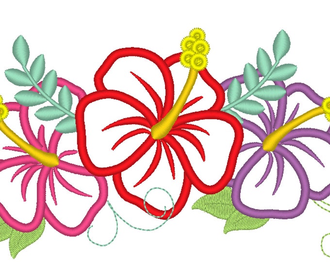 Simply summer Hawaii Hibiscus, shabby Chic flowers floral Bouquet crown Applique machine embroidery designs for embroidery hoop 4x4, 5x7