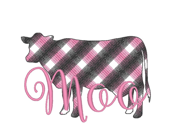 Cow Plaid patterned gingham, square,  tartan cow silhouette towel kitchen Machine embroidery design 4x4 5x7 6x10 motif light stitch