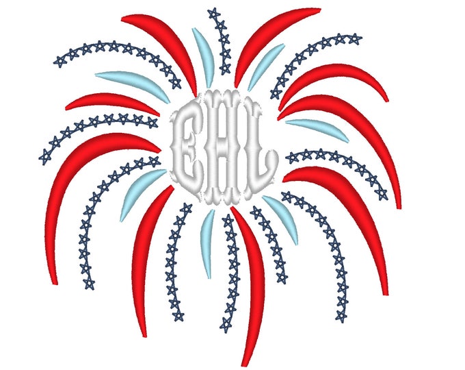 Little firecracker, Fireworks Fourth of July Independence Day circle monogram frame machine embroidery designs for hoop 4x4, 5x7, 6x10