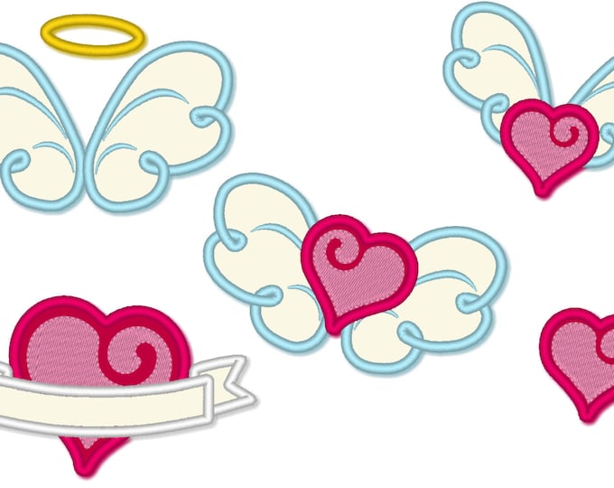 Little angel winged love - machine embroidery and applique designs 4x4 and 5x7 for little angel