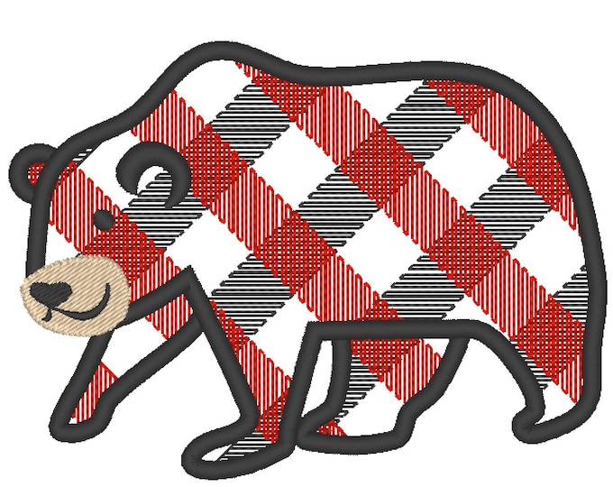 Plaid Bear Silhouette gingham Machine embroidery applique designs - 4, 5, 6 and 7 inches  INSTANT DOWNLOAD