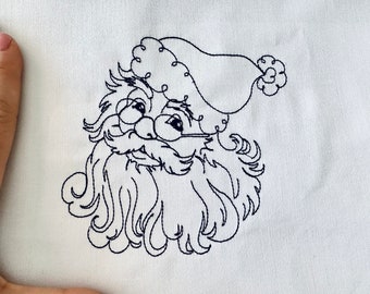Quick light stitch Santa Claus outline machine embroidery design Christmas Santa head silhouette line art sketch design for hoop 4x4 5x5 6x6