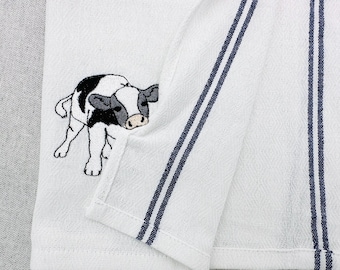 Cute Playing Little Bull Heifer Calf baby cow kitchen dish towel Farm animal kids machine embroidery designs ITH project simply in the hoop