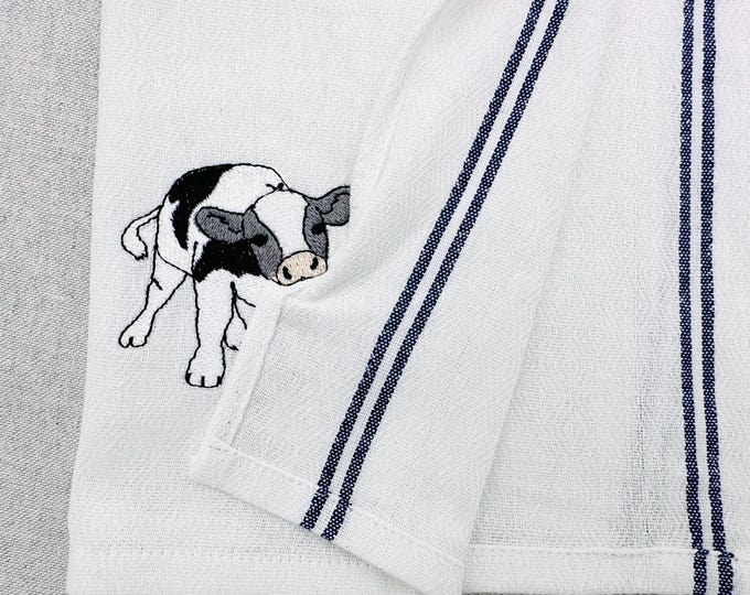 Cute Playing Little Bull Heifer Calf baby cow kitchen dish towel Farm animal kids machine embroidery designs ITH project simply in the hoop