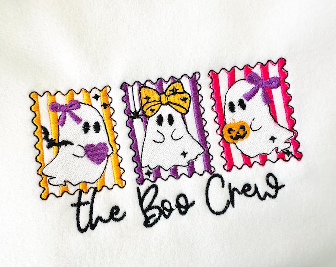 The Boo Crew Cute Little Ghost Trio Halloween Ghost machine embroidery designs sizes 4 up to 7 inch kids girls baby scary spooky design