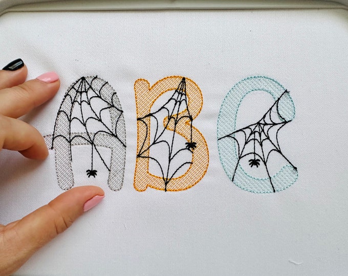Spiderweb Font embroidery spider's web alphabet Halloween cobweb spooky scary letters with spider web machine embroidery designs Boo font BX