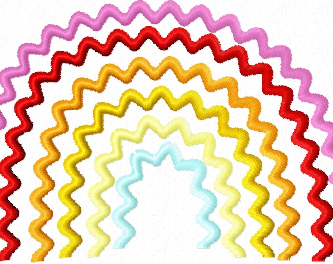 Rainbow Quick stitch Rainbow Ric Rac authentic original extraordinary easy machine embroidery designs 4, 5, 6, 7 inches, RicRac rainbow