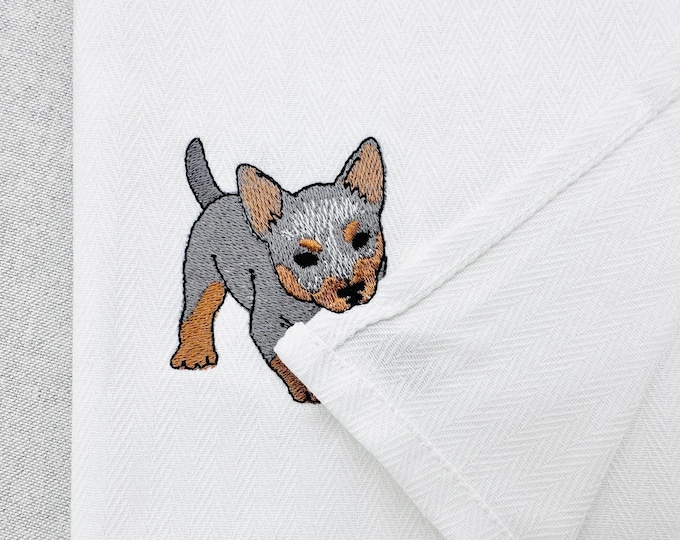 Cute playing Blue Heeler Puppy Dog Mama kitchen dish towel pet animal kids machine embroidery designs ITH simply in the hoop Cattle Dog