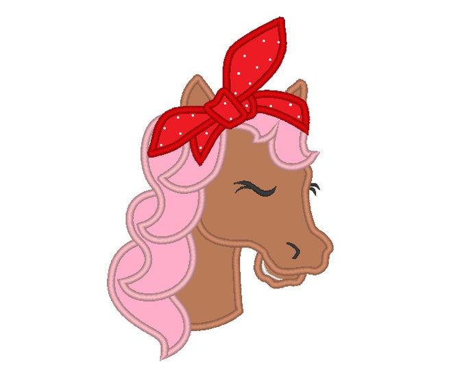 Pretty Horse face, horse head with bandanna, horse applique, little pony girl handkerchief farm theme applique machine embroidery designs