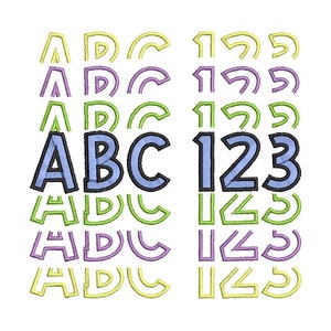 Stacked Font, BX included! Satin stitch and outline alphabet letters, kids Feast Font trend machine embroidery designs in assorted sizes, BX