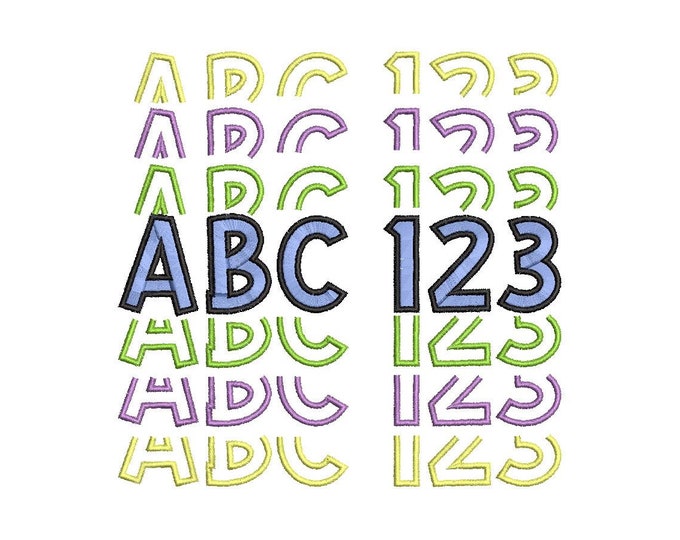 Stacked Font, BX included! Satin stitch and outline alphabet letters, kids Feast Font trend machine embroidery designs in assorted sizes, BX