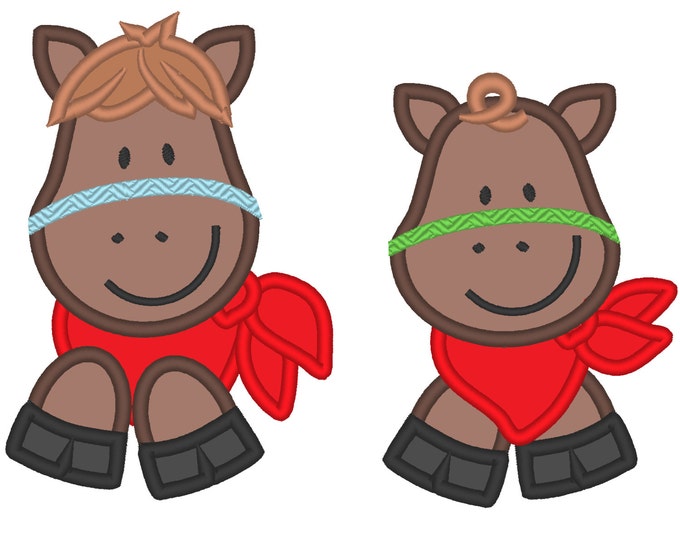 Cute Horse heads - 2 types - baby girl and girl - machine embroidery applique designs 4x4 and 5x7 INSTANT DOWNLOAD