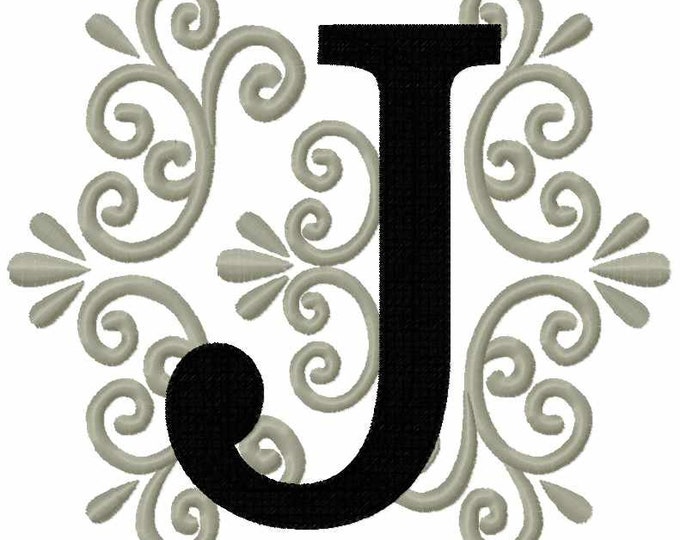 Regal royal classic Letter J garden flag monogram lace swirl  block font machine embroidery design monogram 4, 5, 6 and 8in INSTANT DOWNLOAD