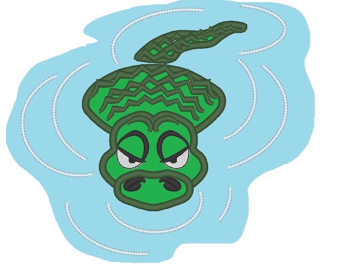 Crocodile face Swimming Peeking Alligator in water Applique kids baby outfit Machine embroidery designs  multiple sizes 4, 5, 5.5, 7 inches