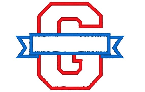 One Letter G Collegiate Varsity Split Block Letter With Banner Etsy