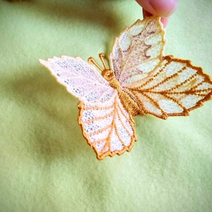 Fall Leaf Butterfly autumn 3D dimensional FSL Freestanding lace machine embroidery designs in the hoop ITH hoop 4x4 5x7 Wings kids girls