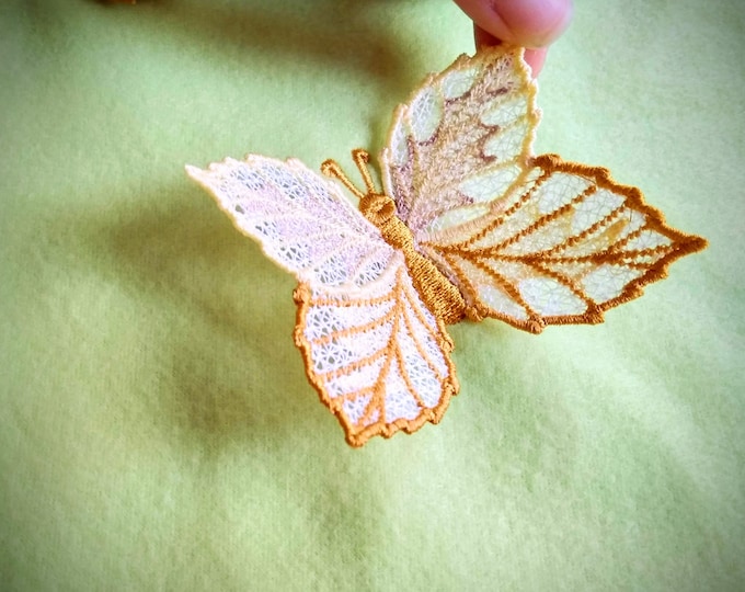 Leaves Butterfly autumn 3D three-dimensional, 3 dimensional, FSL, Free standing lace embroidery design in the hoop ITH embroidery 4x4 5x7