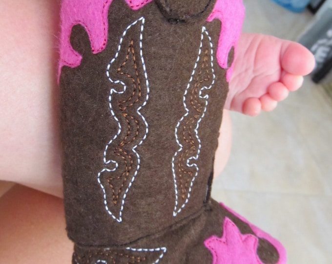 Baby Cowboy boots - Felt  In the hoop project -- machine embroidery ITH design 5x7 INSTANT DOWNLOAD
