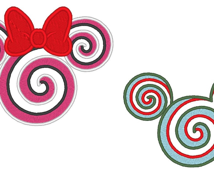 Miss and Mister Magic Christmas Lollipop Candy - machine embroidery designs 4x4 and 5x7 Mouse Peppermint Applique