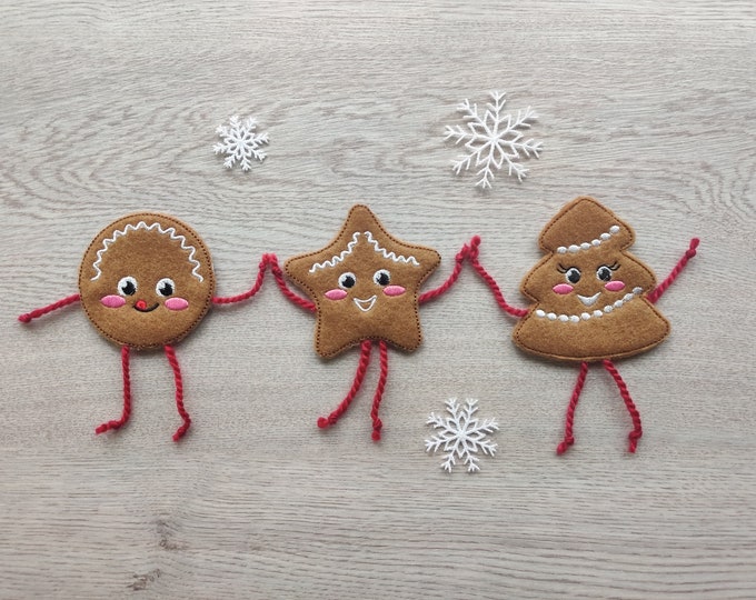 Ginger man, Ginger-breads, Christmas Gingerbread in-the-hoop project felties - machine embroider designs - ITH (in the hoop)