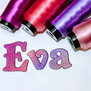 Eva Iridescent 2 Color block FONT alphabet Embroidery designs 1, 2, 3 inches rainbow gradient embroidery font NO special thread, BX included