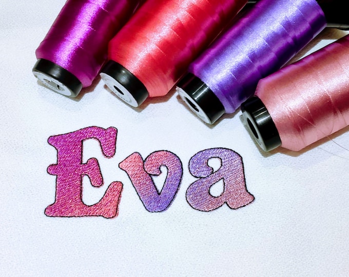 Eva Iridescent 2 Color block FONT alphabet Embroidery designs 1, 2, 3 inches rainbow gradient embroidery font NO special thread, BX included