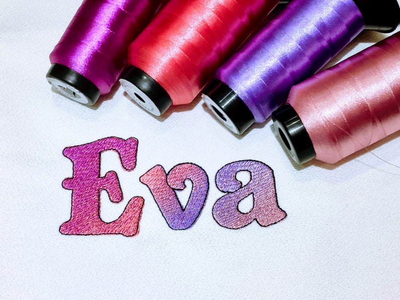 Eva Iridescent 2 Color block FONT alphabet Embroidery designs 1, 2, 3in rainbow gradient embroidery font, NO special thread, BX included image 2