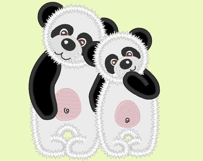 Pandas - big little sister brother machine embroidery applique designs - assorted sizes, for hoops 4x4 5x7 6x10  INSTANT DOWNLOAD