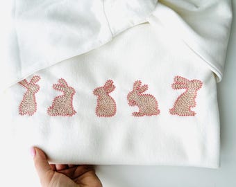 Easter Bunny silhouette SET of 5 types chain stitch hand stitch effect machine embroidery designs mini sizes 2 and 3 inch kids baby outfit