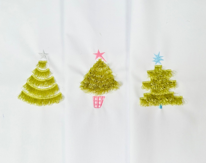 Three Single Fringed Christmas tree set of 3 quick embroidery project Awesome Christmas machine embroidery designs small fringed pretty tree