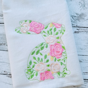 Simply Floral Easter Bunny silhouette machine embroidery designs assorted sizes 4, 5, 6 and 7 inches, shabby chick rose flower bunny outline