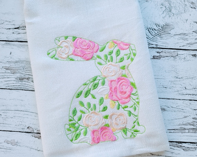 Simply Floral Easter Bunny silhouette machine embroidery designs assorted sizes 4, 5, 6 and 7 inches, shabby chick rose flower bunny outline