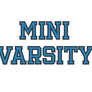 Mini Varsity Collegiate type Font machine embroidery designs - capital letters and numbers 2 colors fill stitch and outline alphabet, BX