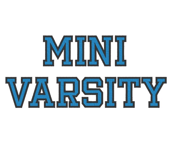 Mini Varsity Collegiate type Font machine embroidery designs - capital letters and numbers 2 colors fill stitch and outline alphabet, BX